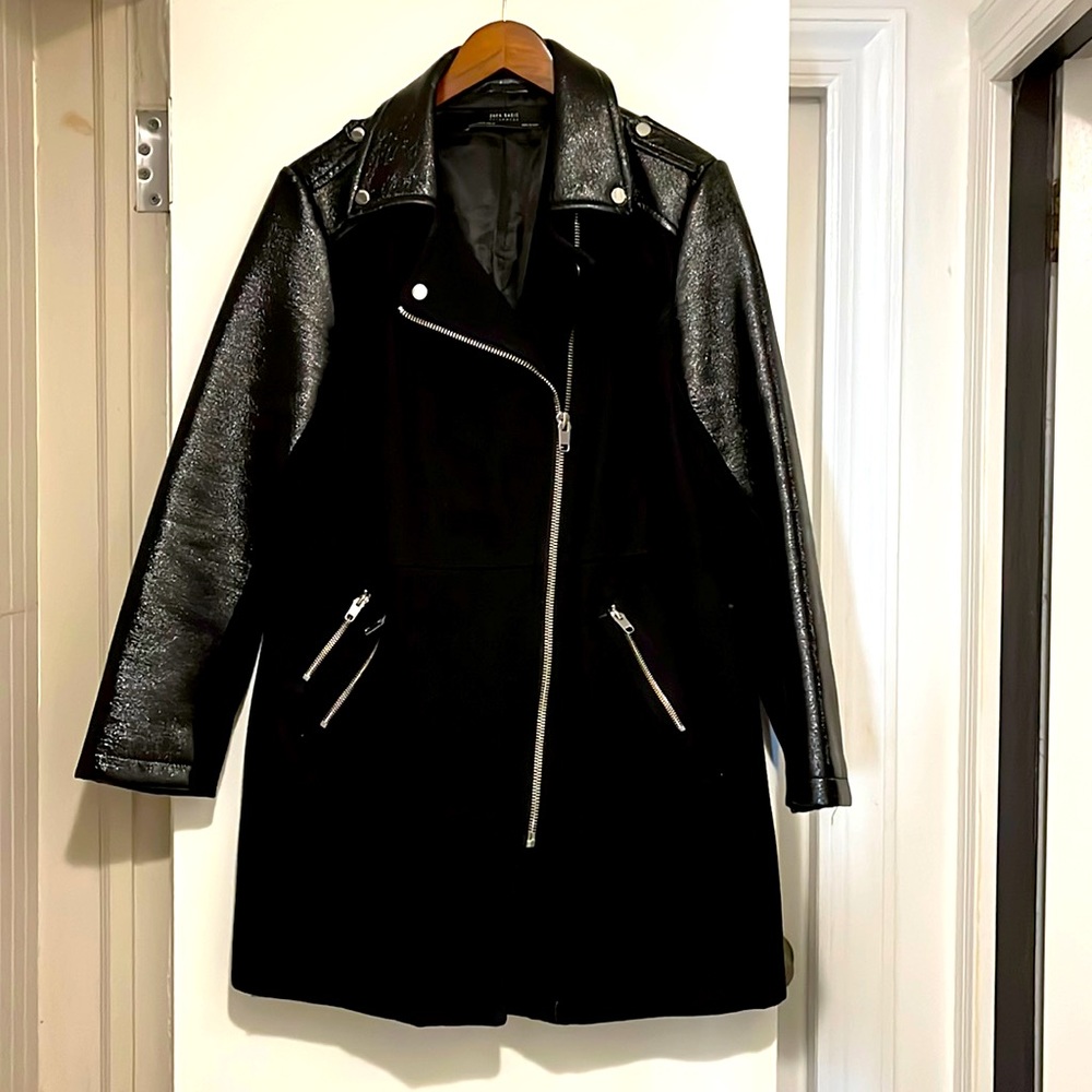 Zara basic long motorcycle style coat